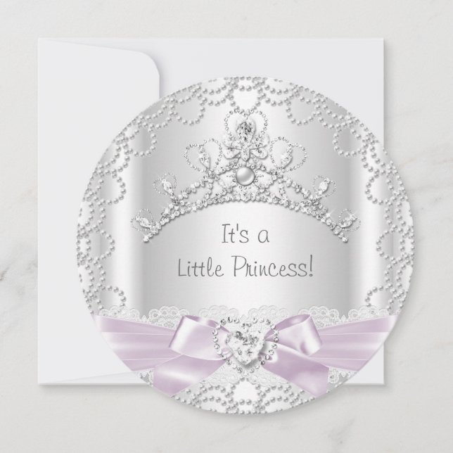 Liten prinsessa baby shower flicka rosa vit pärl inbjudningar (Framsida)