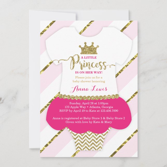Liten prinsessa baby shower inbjudan, falsk glitte inbjudningar (Framsida)