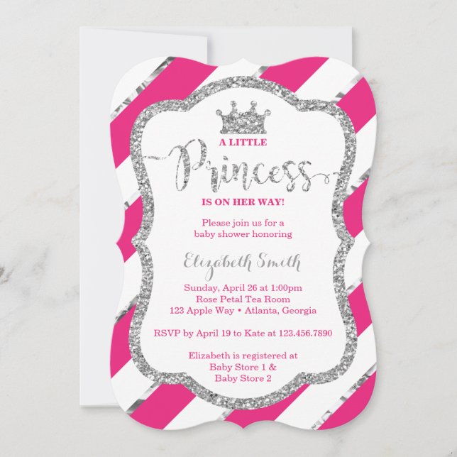 Liten prinsessa baby shower inbjudan, falsk glitte inbjudningar (Framsida)