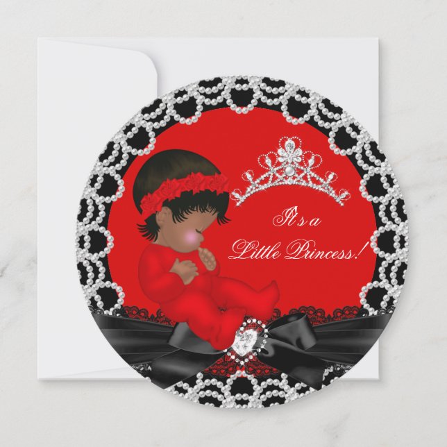 Liten prinsessa baby shower söt babyflicka röd 2 inbjudningar (Framsida)