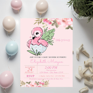 Liten prinsessa, babyflamingo blomster baby shower inbjudningar