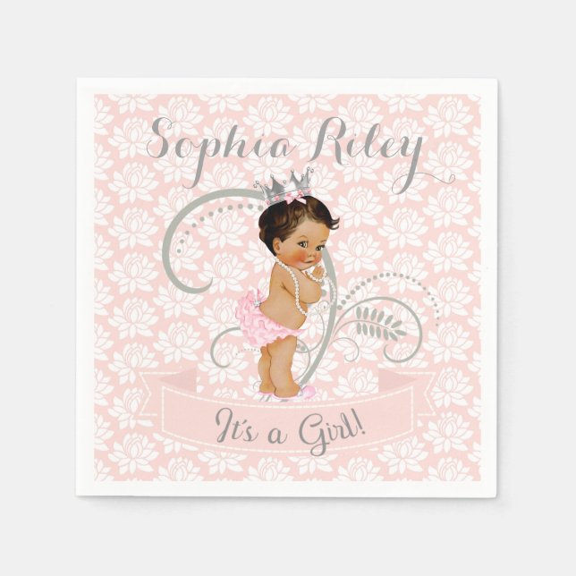 Liten prinsessa babyflicka rosé & silver pappersservett (Framsidan)
