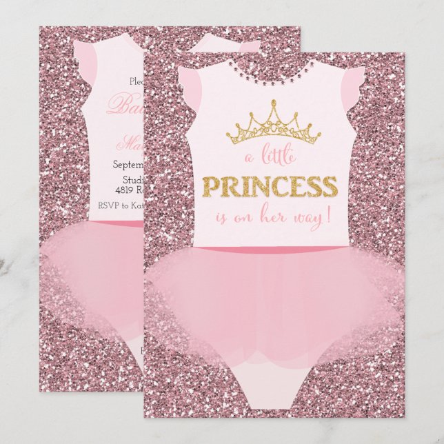 Liten prinsessa bebisfest inbjudan (Fram/baksida)