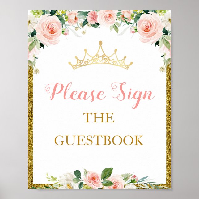 liten prinsessa blommigt babydusch Guestbook-skylt Poster (Framsidan)