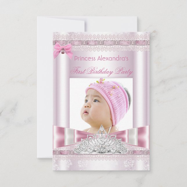 Liten prinsessa flicka första födelsedagsfest foto inbjudningar (Framsida)