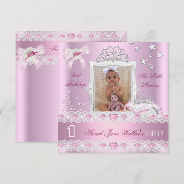Liten prinsessa Första födelsedagsfest Foto Inbjudningar (Fram/baksida)