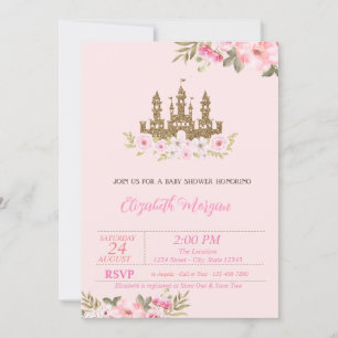 Liten prinsessa, glitter slott, blommande baby sho inbjudningar