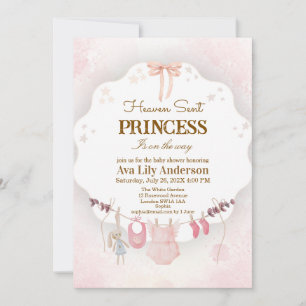 Liten prinsessa himmelskickad rosa babykläderlinje inbjudningar