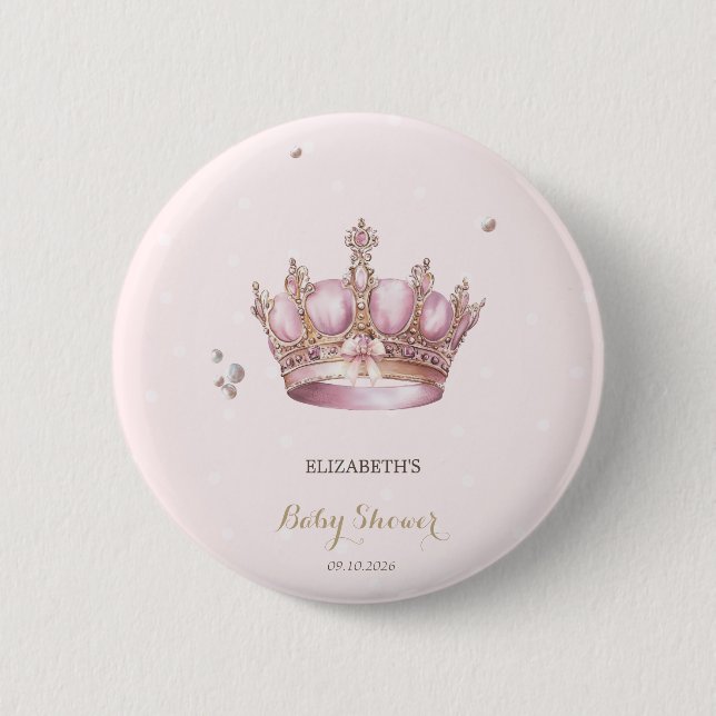 Liten Prinsessa Krona Pärlor Prickar Bebis Shower Knapp (Framsida)