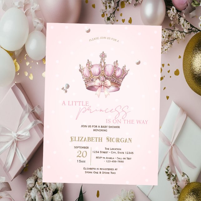 Liten Prinsessa Kronan Pärlor Prickar Bebis Bjudni Inbjudningar (Skapare uppladdad)