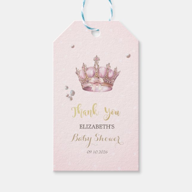 Liten Prinsessa Kronan Pärlor Prickar Bebis Bjudni Presentetikett (Framsidan)