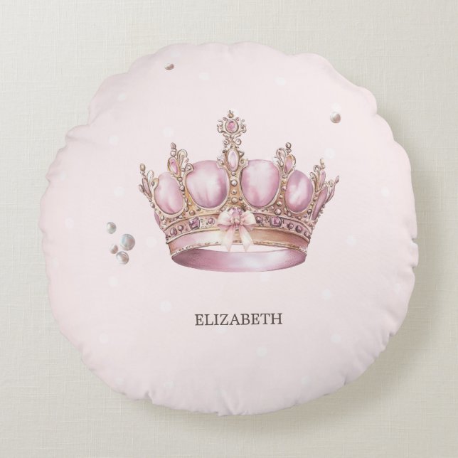 Liten Prinsessa Kronan Pärlor Prickar Bebis Bjudni Rund Kudde (Framsidan)