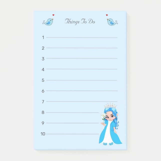 Liten prinsessa på ljusblå saker att göra-linjerad post-it block (Framsida)