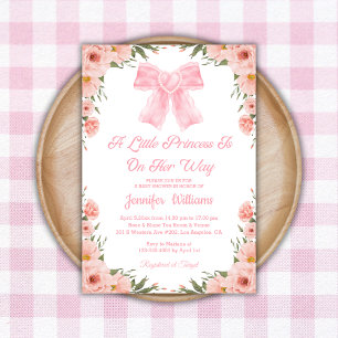 liten prinsessa, rosa blommigt babydusch inbjudningar