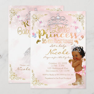 Liten prinsessa rosa etnisk mörk babyflicka shower inbjudningar