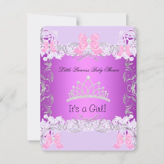 Liten prinsessa rosa lila grå bebis baby shower fl inbjudningar (Framsida)