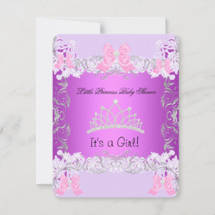 Liten prinsessa rosa lila grå bebis baby shower fl inbjudningar