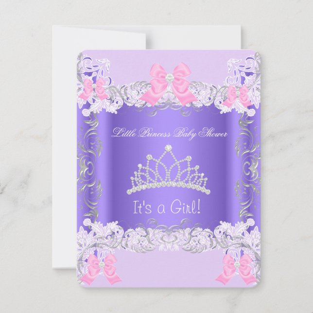 Liten prinsessa rosa lila grå flicka baby shower inbjudningar (Framsida)