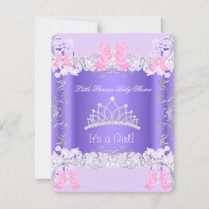 Liten prinsessa rosa lila grå flicka baby shower inbjudningar
