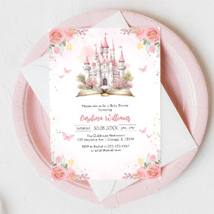 Liten prinsessa sagoslott flicka baby shower inbjudningar