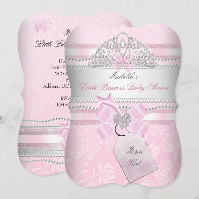 Liten prinsessa söt baby shower flicka fjäril inbjudningar (Fram/baksida)