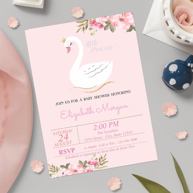 Liten prinsessa, svan, blomster baby shower inbjudningar (Skapare uppladdad)