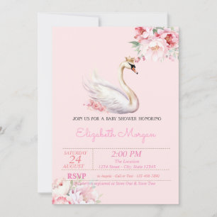 Liten prinsessa, svan krona, blomster baby shower inbjudningar