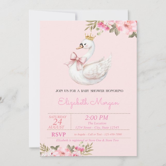 Liten prinsessa, Svanbåge Baby Shower Inbjudningar (Framsida)