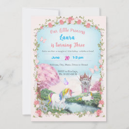 Liten prinsessa tema inbjudan. Barnkalas. Inbjudningar