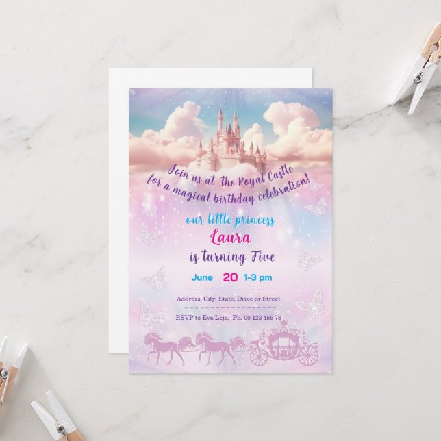 Liten prinsessa Tema inbjudan. Barnkalas. Inbjudningar (Fram/Back In Situ)