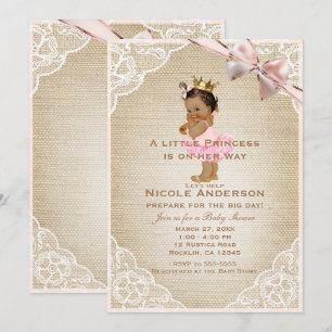 Liten prinsessa vintage-bebis flicka rustik dusch inbjudningar