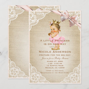 Liten prinsessa vintage-bebis flicka rustik dusch inbjudningar