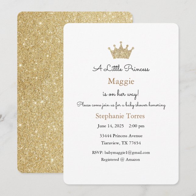 Liten prinsessinvitation, guldbjud inbjudningar (Fram/baksida)