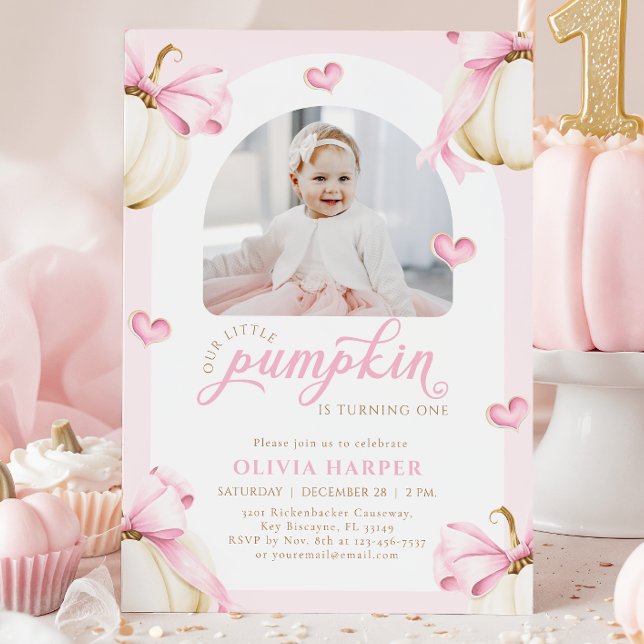 Liten pumpa 1-års födelsedags fotoinbjudan inbjudningar (Skapare uppladdad)