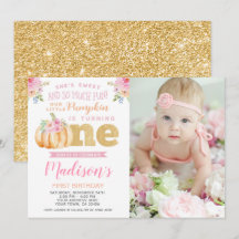 Liten pumpa 1-års inbjudan med foto