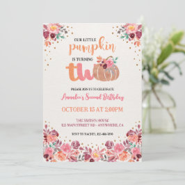 Liten pumpa 2-års födelsedags Boho blommig inbjuda Inbjudningar