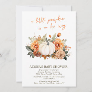 Liten Pumpa Akvarell Blommig Flicka Baby Shower Inbjudningar