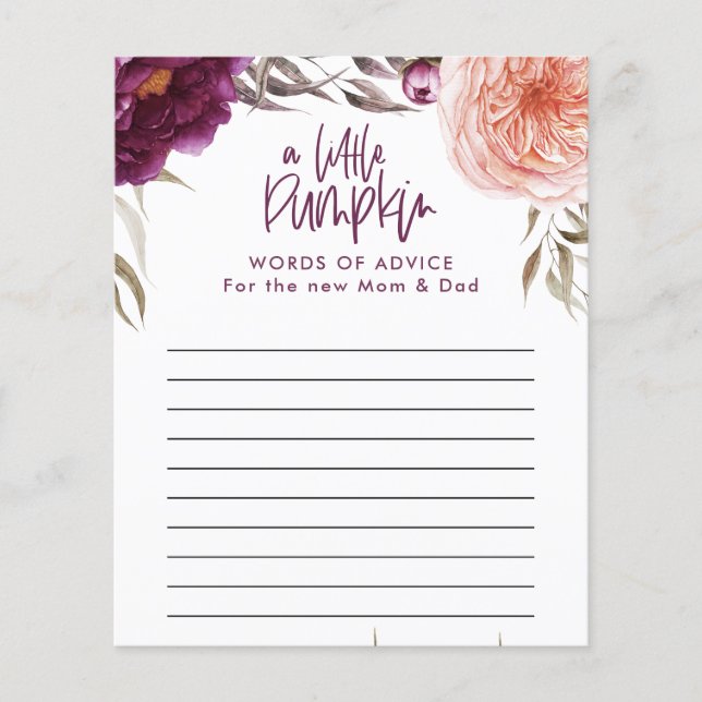 Liten pumpa akvarell blomster baby shower spel  flygblad (Framsidan)