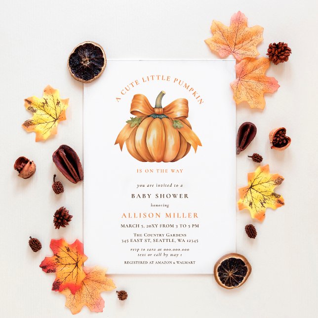 liten pumpa är på väg att falla babyduschen inbjudningar (little pumpkin is on the way fall baby shower invitation)