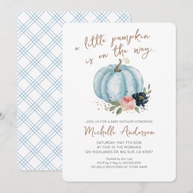 Liten pumpa är på väg Baby Shower Inbjudningar (Fram/baksida)