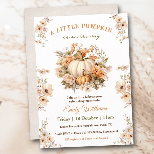 Liten pumpa är på väg Neutral baby shower Inbjudningar (Little Pumpkin Is On The Way Neutral Baby Shower Invitation)