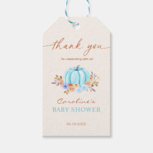 Liten Pumpa Baby Shower Blå Pojke Presentetikett