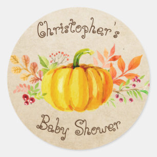 Liten pumpa baby shower burlap klistermärke