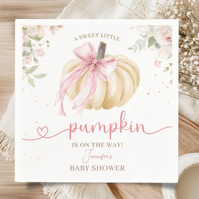 Liten pumpa baby shower flicka rosa båge papper pappersservett (Skapare uppladdad)