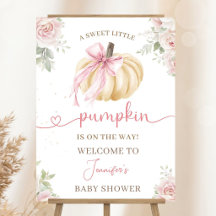 Liten pumpa baby shower flicka rosa båge välkommen