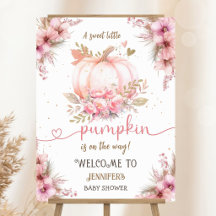 Liten pumpa baby shower flicka rosa boho välkommen