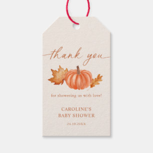 Liten pumpa baby shower höst tack presentetikett