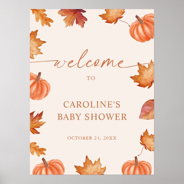 Liten pumpa baby shower höst välkommen  poster (Framsidan)
