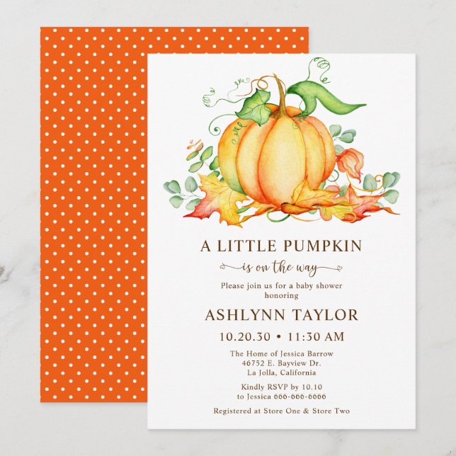 Liten pumpa baby shower-inbjudan inbjudningar (Fram/baksida)