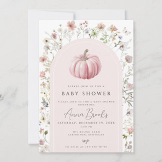 Liten Pumpa Baby Shower Inbjudan, Rosa Pumpa Inbjudningar